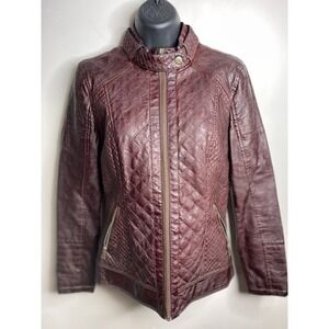 GUESS - Faux Leather - Motorcycle Jacket -Quilt Burgundy Women's Size Small